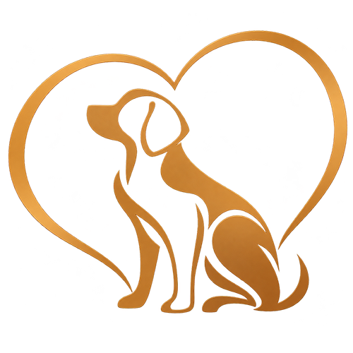 Puppy Breeder Hub gold dog and heart logo
